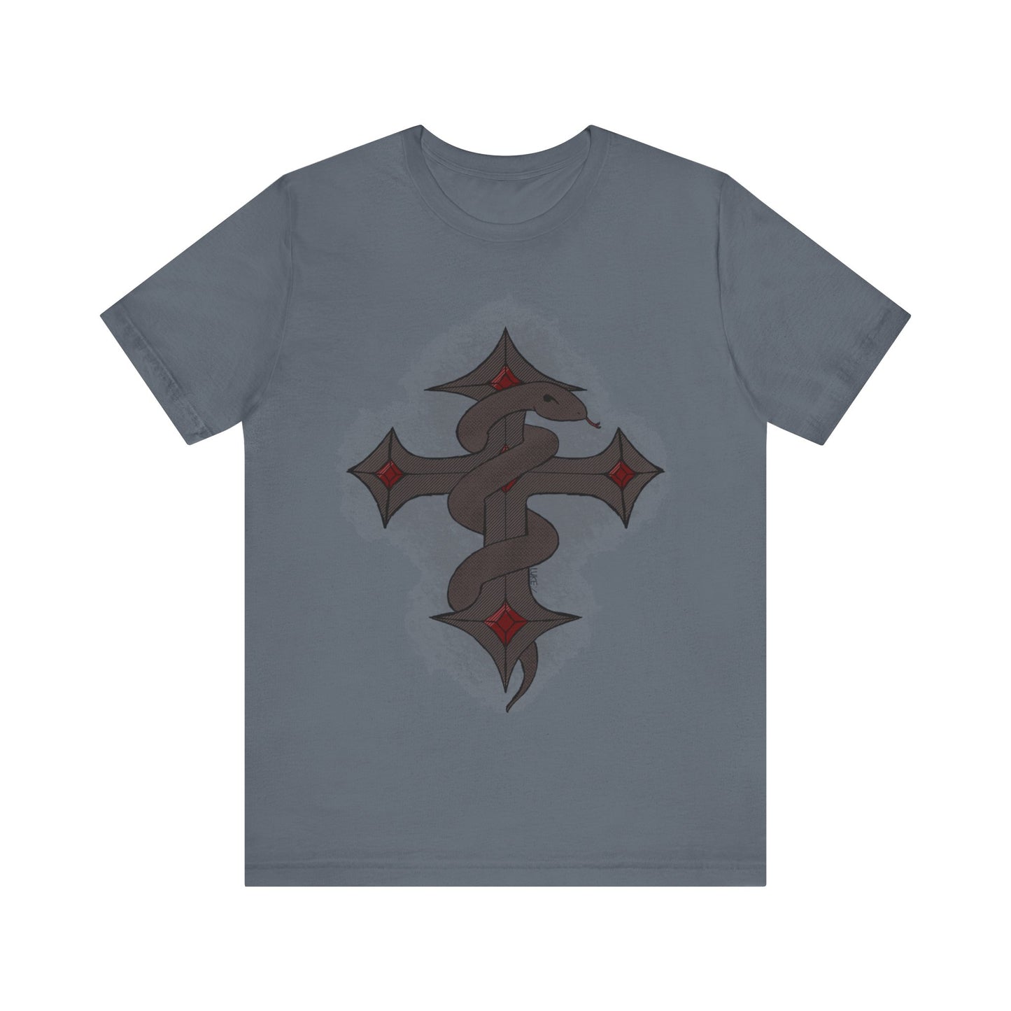 Snake on Dark Cross- Unisex Jersey Short Sleeve Tee