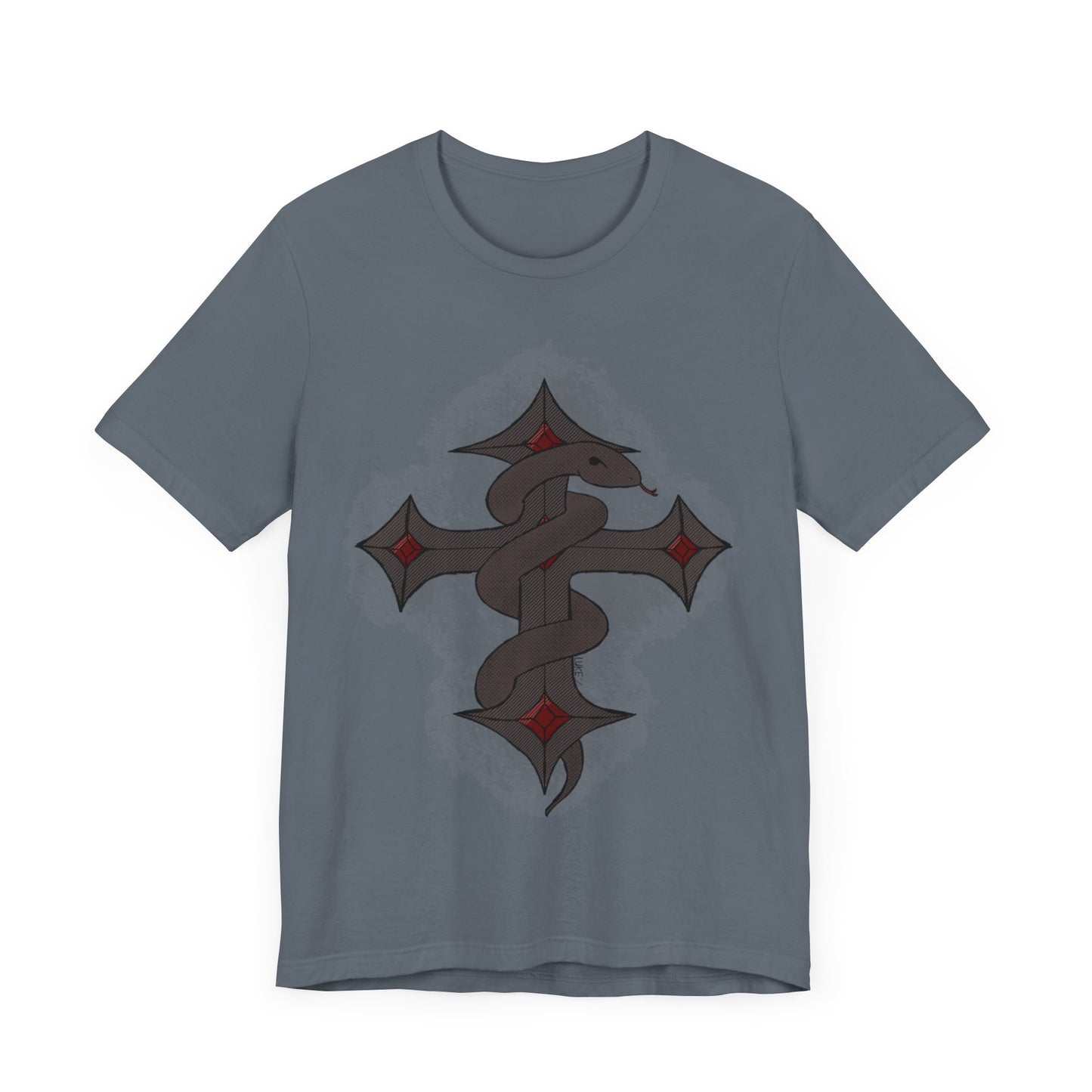 Snake on Dark Cross- Unisex Jersey Short Sleeve Tee