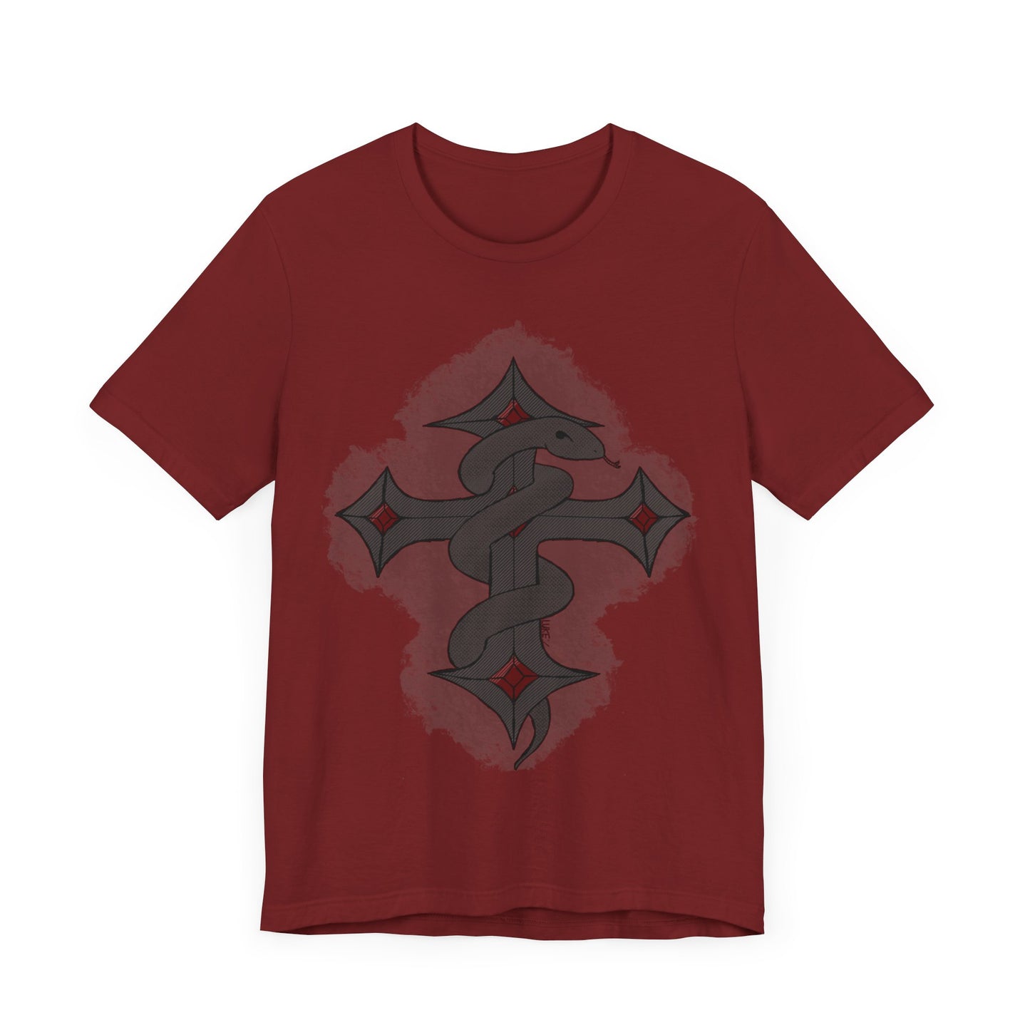 Snake on Dark Cross- Unisex Jersey Short Sleeve Tee