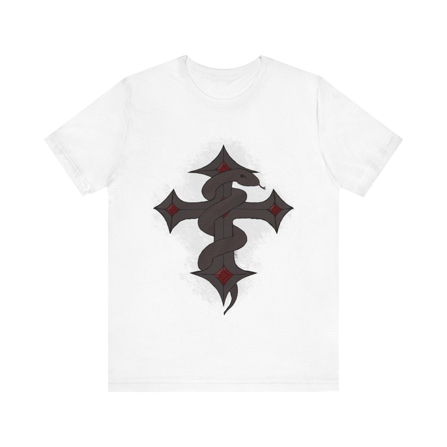 Snake on Dark Cross- Unisex Jersey Short Sleeve Tee
