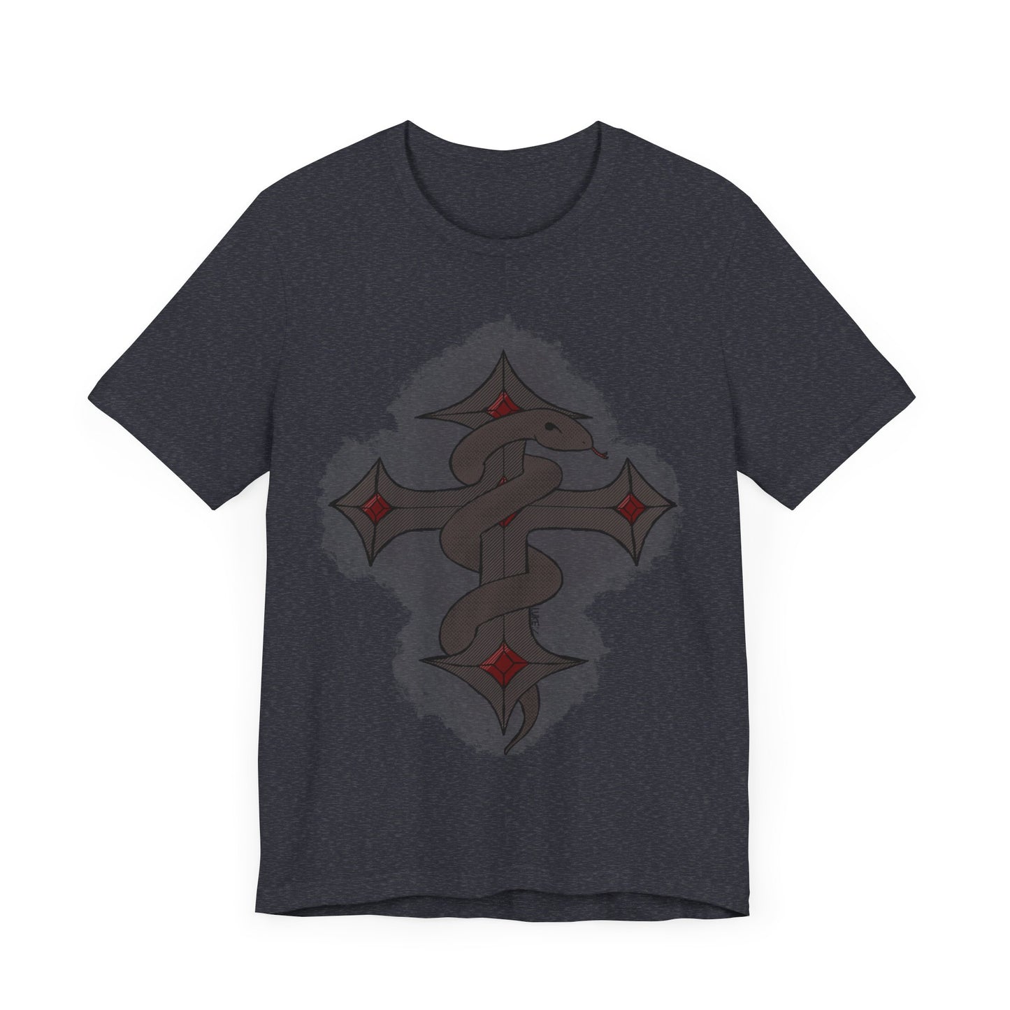 Snake on Dark Cross- Unisex Jersey Short Sleeve Tee