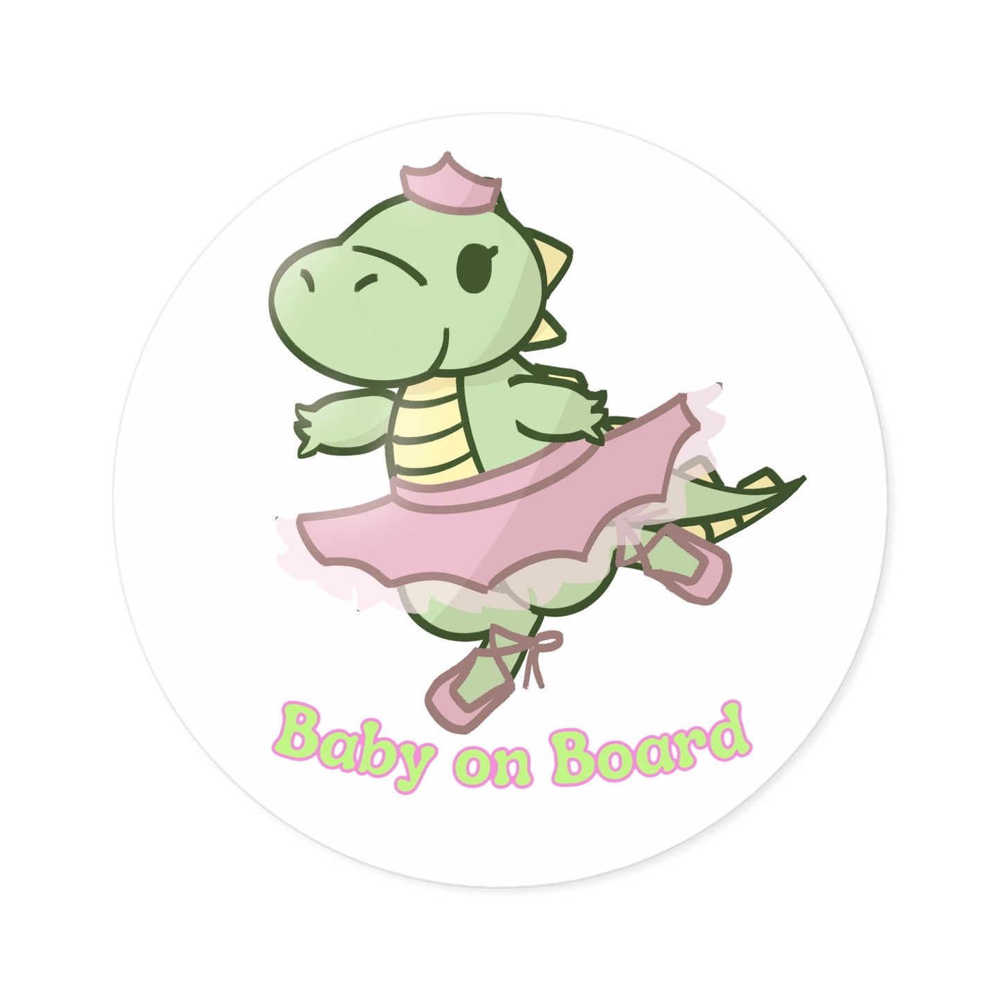 Dino Princess Baby on Board. Round Sticker, Indoor\Outdoor