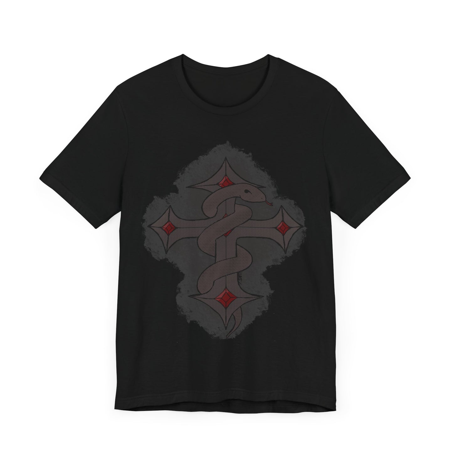 Snake on Dark Cross- Unisex Jersey Short Sleeve Tee