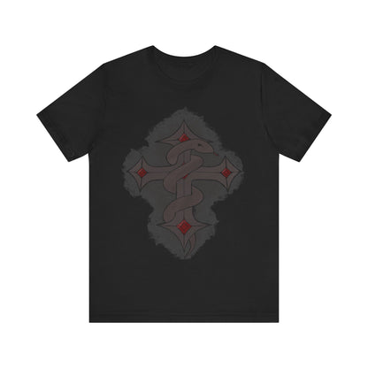 Snake on Dark Cross- Unisex Jersey Short Sleeve Tee
