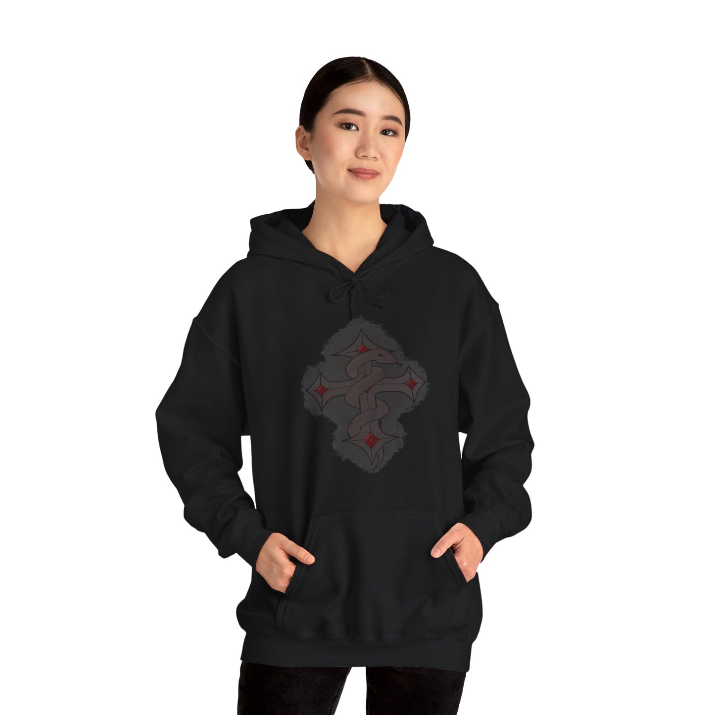 Dark snake on cross- Unisex Heavy Blend™ Hooded Sweatshirt