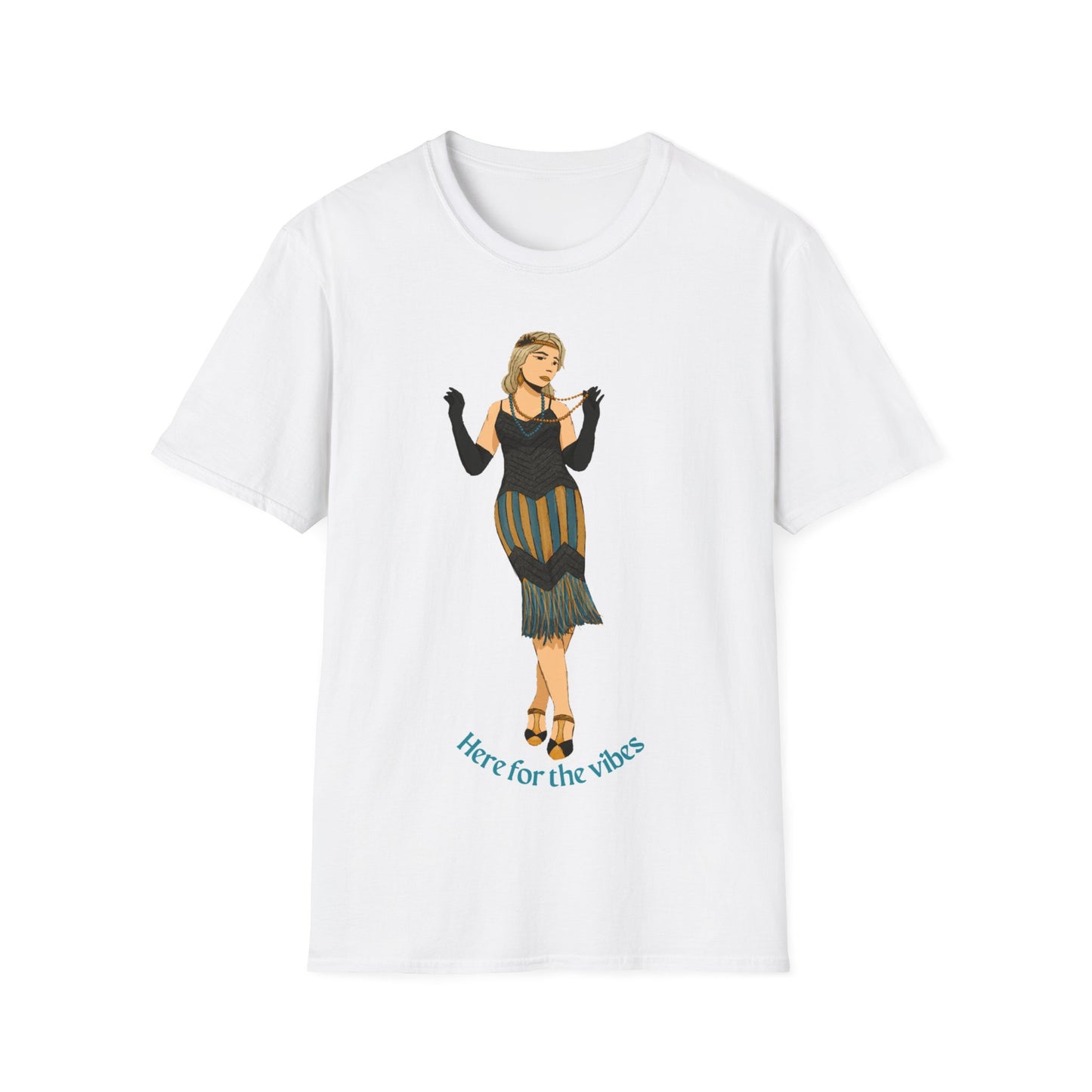 Art Deco Dancer -Here for the Vibes. Unisex Softstyle T-Shirt