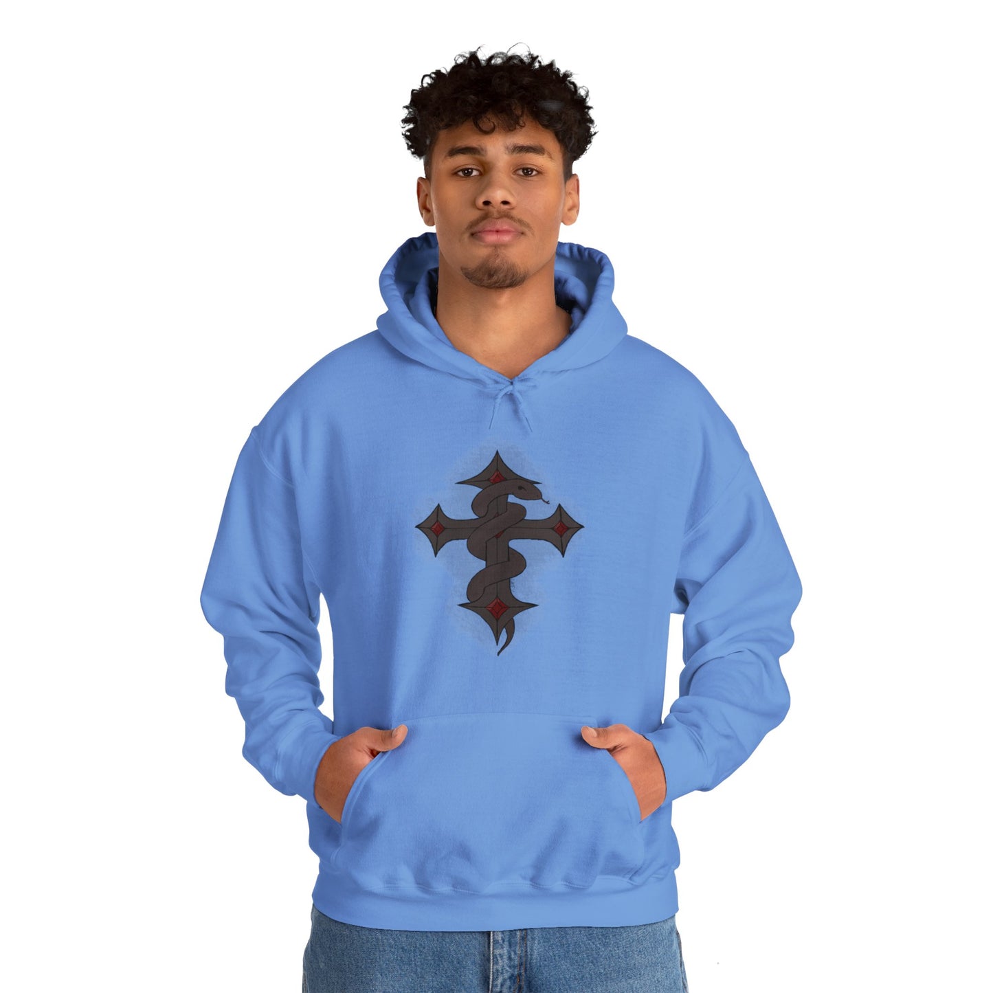 Dark snake on cross- Unisex Heavy Blend™ Hooded Sweatshirt