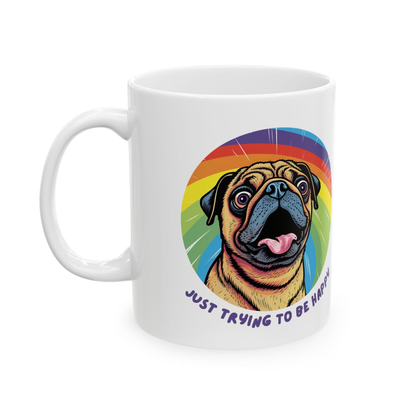 Happy Pug Ceramic Mug, (11oz, 15oz)