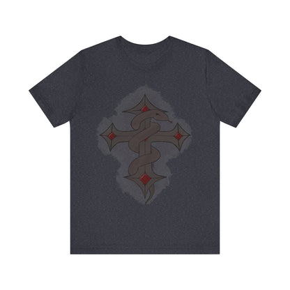 Snake on Dark Cross- Unisex Jersey Short Sleeve Tee