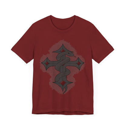 Snake on Dark Cross- Unisex Jersey Short Sleeve Tee