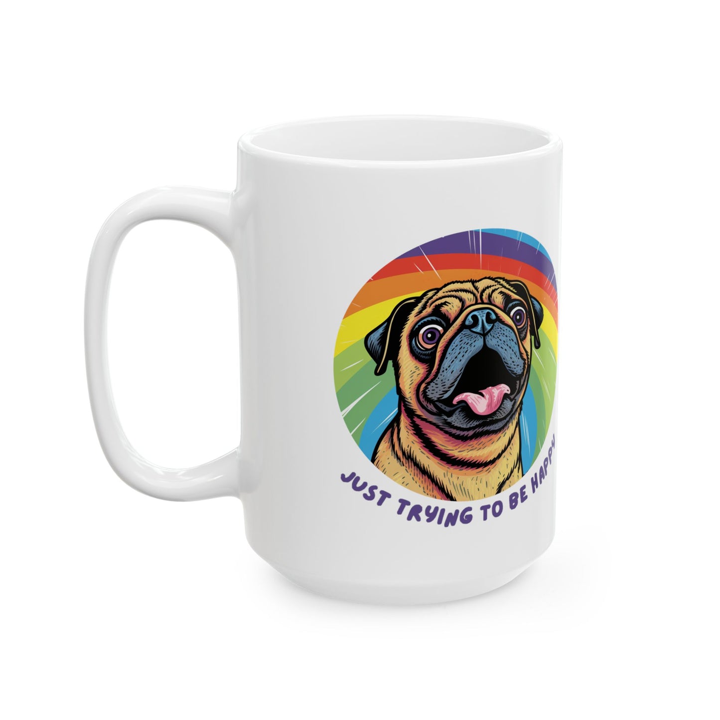 Happy Pug Ceramic Mug, (11oz, 15oz)