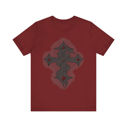 Snake on Dark Cross- Unisex Jersey Short Sleeve Tee