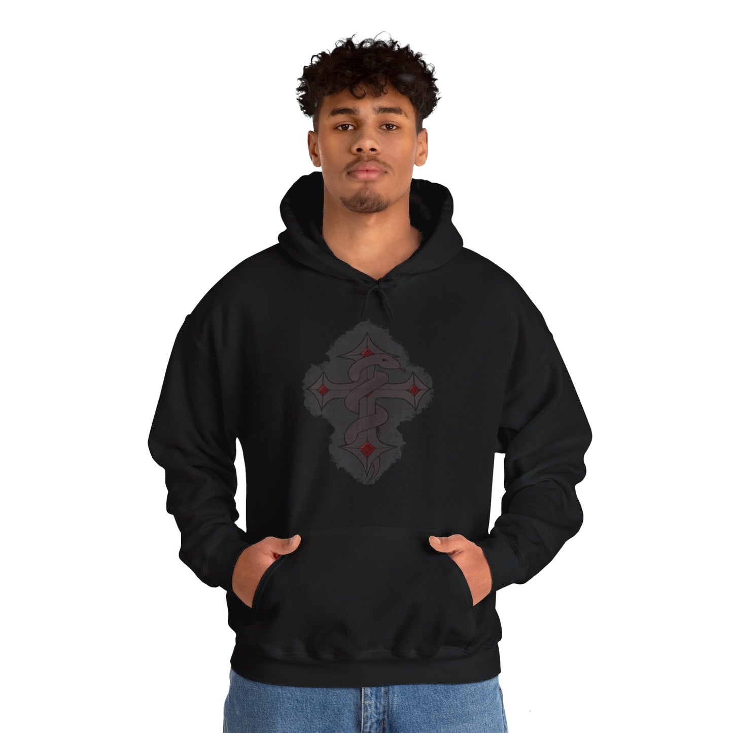 Dark snake on cross- Unisex Heavy Blend™ Hooded Sweatshirt