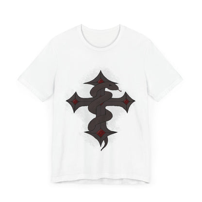 Snake on Dark Cross- Unisex Jersey Short Sleeve Tee