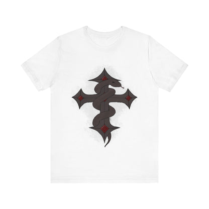 Snake on Dark Cross- Unisex Jersey Short Sleeve Tee