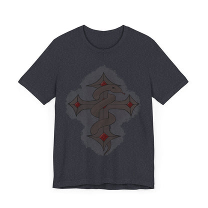 Snake on Dark Cross- Unisex Jersey Short Sleeve Tee