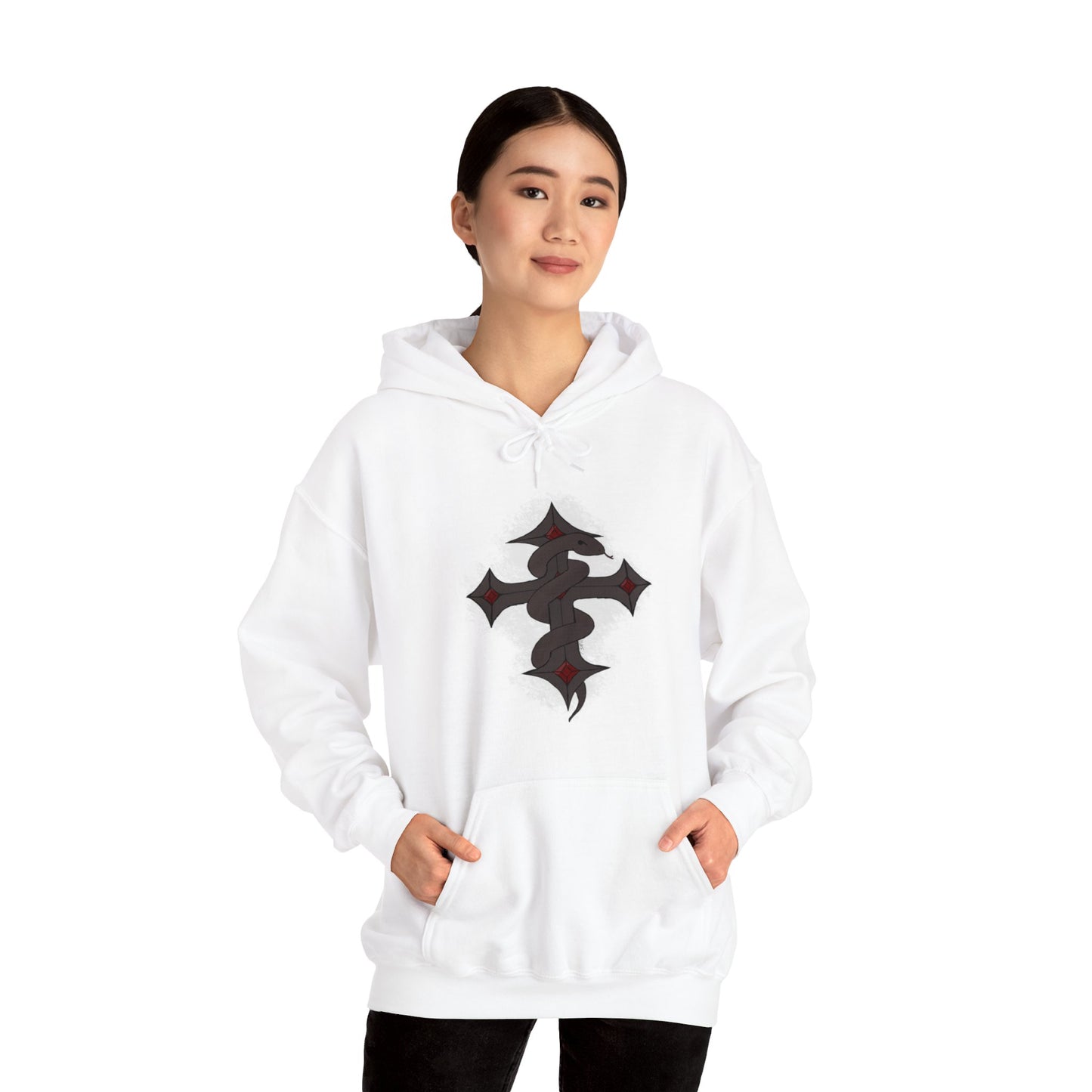 Dark snake on cross- Unisex Heavy Blend™ Hooded Sweatshirt