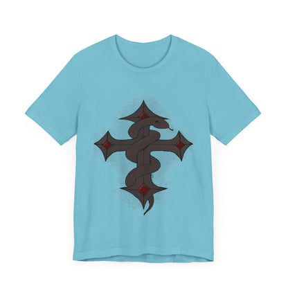 Snake on Dark Cross- Unisex Jersey Short Sleeve Tee