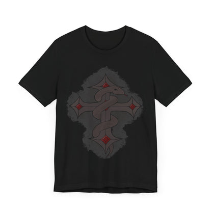 Snake on Dark Cross- Unisex Jersey Short Sleeve Tee