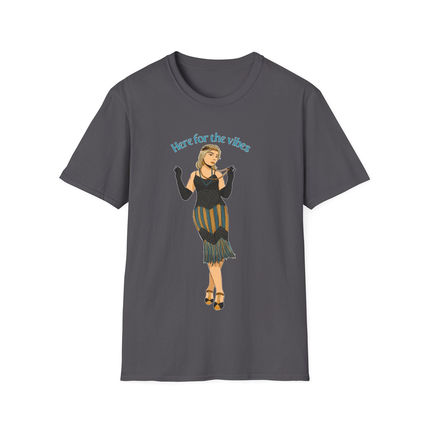 Art Deco Dancer- Here for the Vibes. Unisex Softstyle T-Shirt