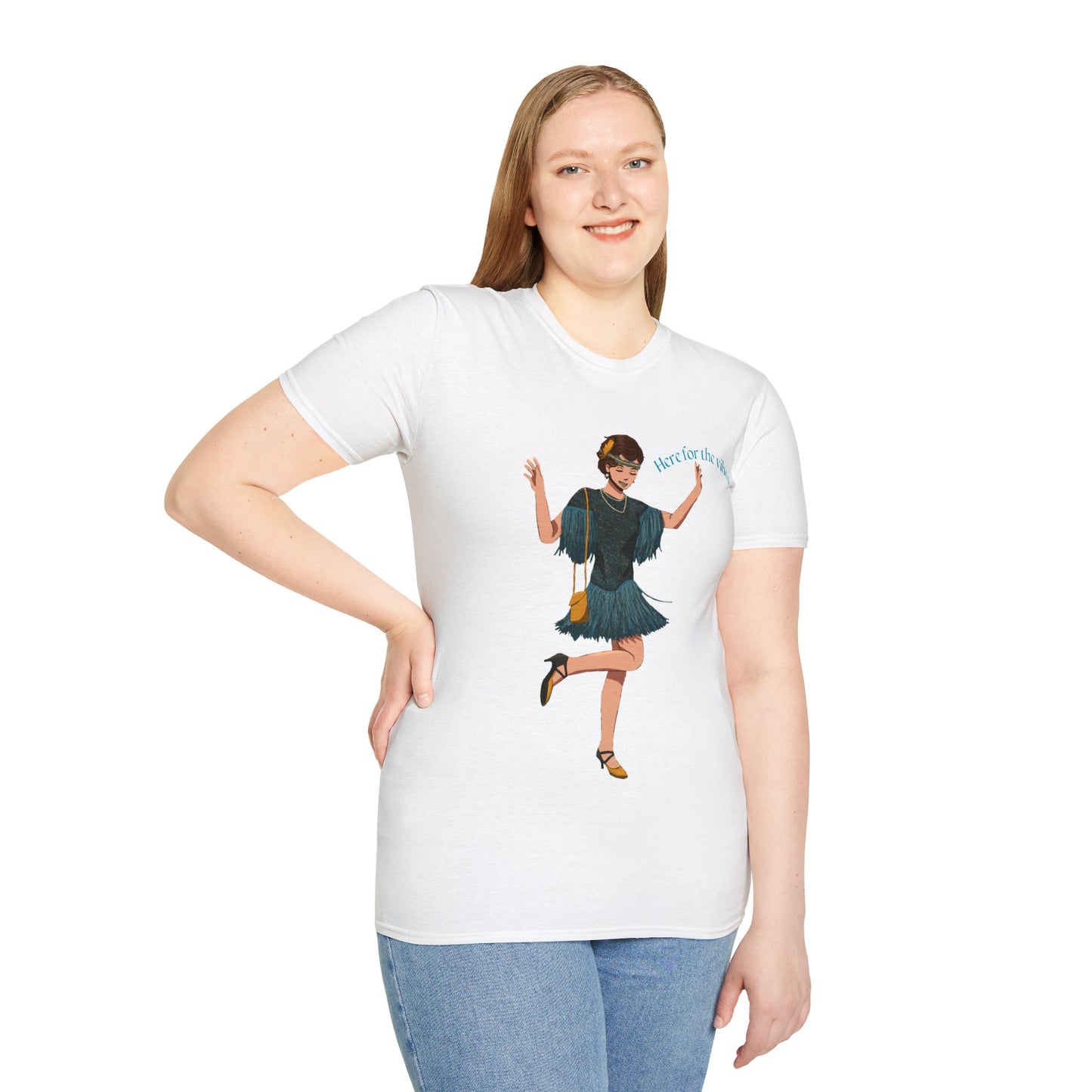 Art Deco Dancer -Here for the Vibes. Unisex Softstyle T-Shirt