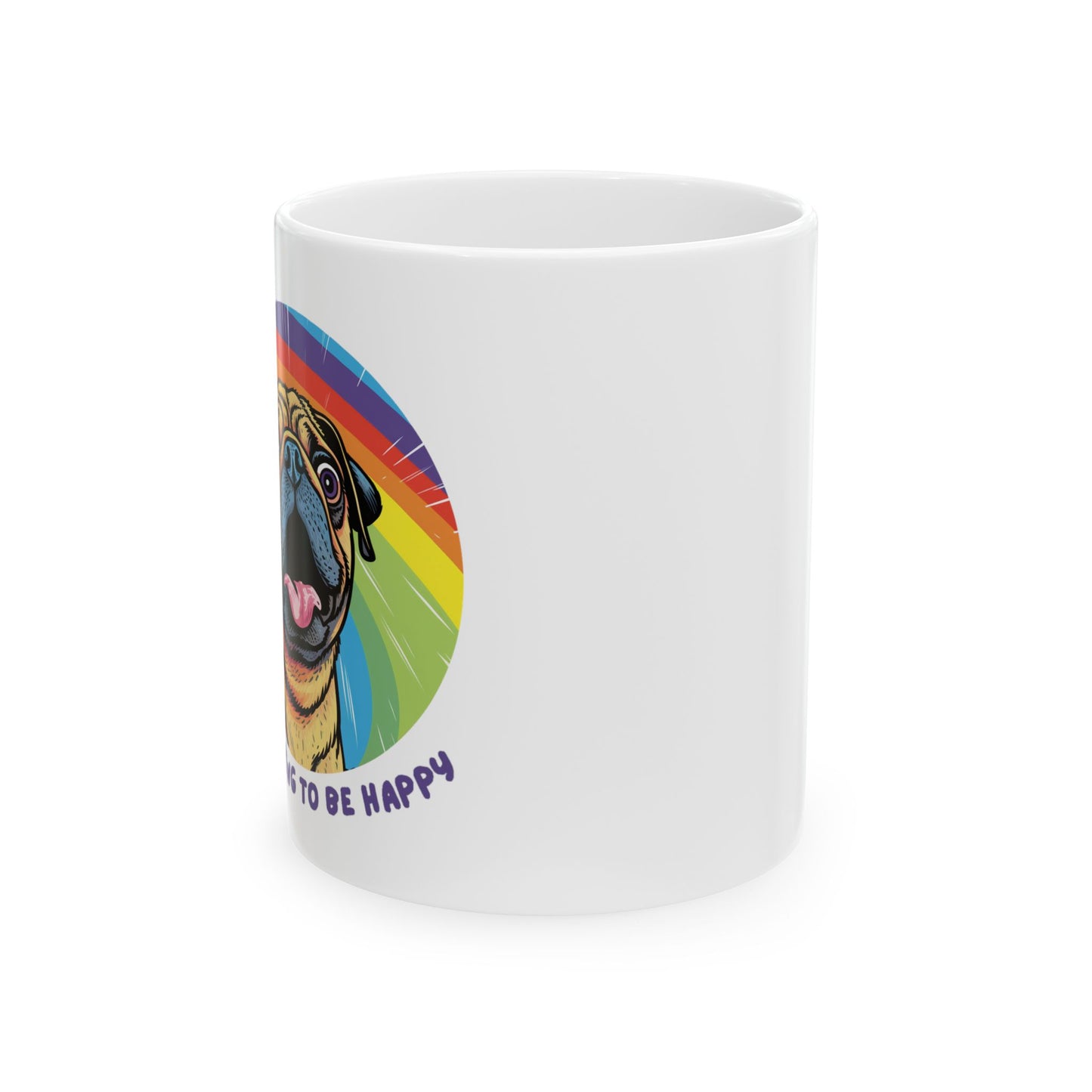 Happy Pug Ceramic Mug, (11oz, 15oz)