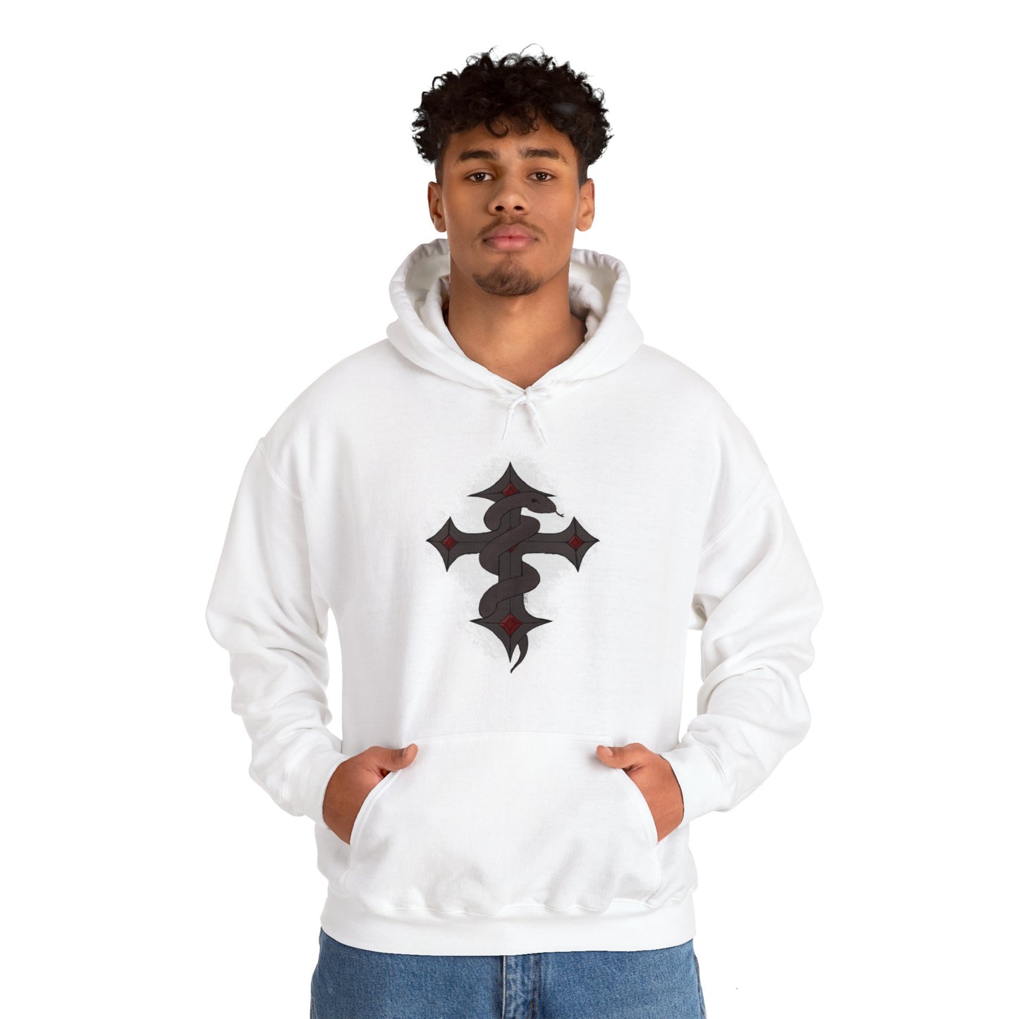 Dark snake on cross- Unisex Heavy Blend™ Hooded Sweatshirt