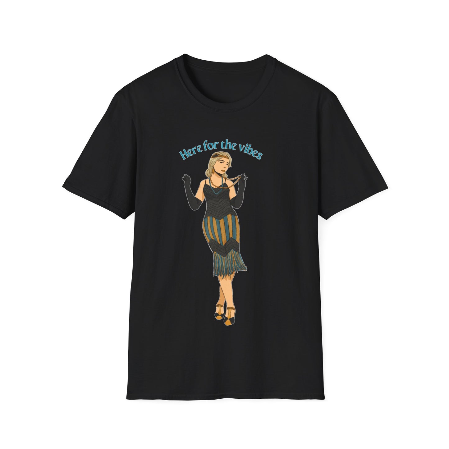 Art Deco Dancer- Here for the Vibes. Unisex Softstyle T-Shirt