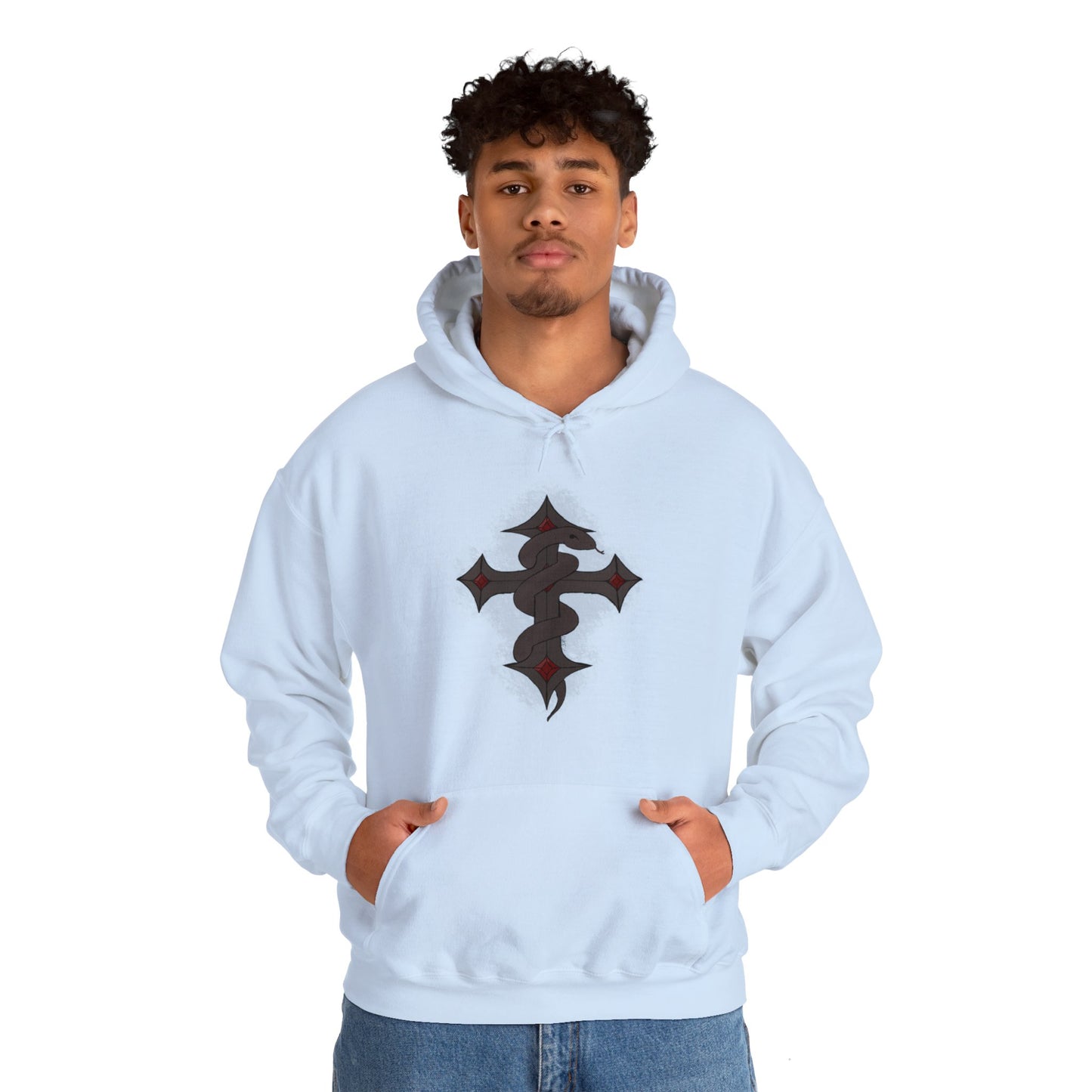 Dark snake on cross- Unisex Heavy Blend™ Hooded Sweatshirt